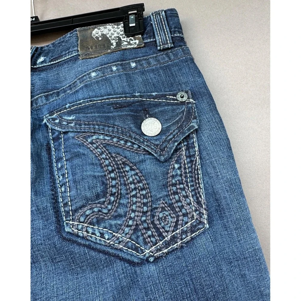 MEK DNM BKE Mens 36x32 Bootcut Jeans Blue Distressed Buckle Y2K Denim Pants